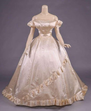 Vintage Victoria Champagne Satin Wedding Dresses Off the Shoulder Bridal Gowns