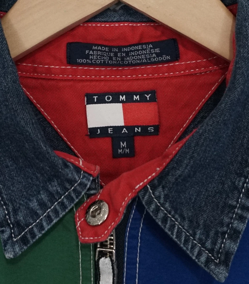 Vtg Tommy Hilfiger Jeans Sport Tech Denim Full Zip Front Logo