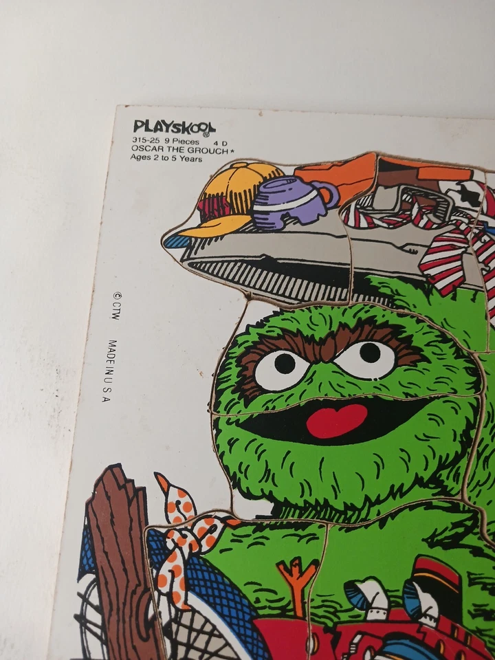 Rompecabezas de madera Oscar The Grouch 1984 vintage Sesame Street/Muppets/Playskool Foto 2 de 4