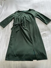 Libra Forest Green Crepe Gathered Waist Dress Size 16 Smart Work Party Bow