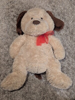 Dan Dee 28  Jumbo Dog Plush   Tan Cream Brown Stuffed Animal w/ Red Ribbon