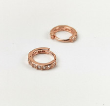 Small 10mm CZ Hoop Huggie Earrings Rose Gold Over 925 Silver Girl Jewelry Box C4