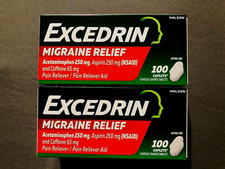  2 New Boxes Excedrin Migraine Pain Relief - 100 Caplets Per Box 