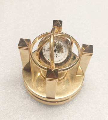 Vintage Benchmark Galileo Gimbal Gyroscope Desk Clock Brass Needs New Battery