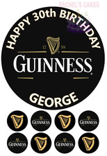 GUINNESS PERSONALISED EDIBLE ICING BIRTHDAY CAKE TOPPER AND 8 ICING CUPCAKES