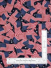 Patriotic Fabric American Flag Silver Star Blue Quilting Treaures QT Cotton Yard
