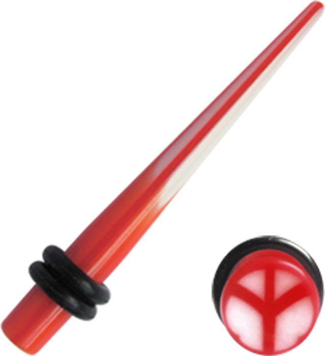 Ear Piercing Jewelry Expander Stretch Lace Peace Sign Red Acrylic IN 4mm