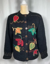 Susan Bristol Vintage Women Cardigan Small Sweater 90s Wool Hand Embroidered