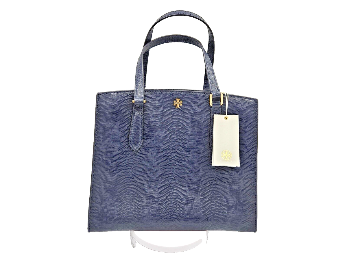 TORY BURCH トートバッグ エマーソン ライトブルー Tory Burch Emerson Embossed Lizard Structured Satchel In Tory Navy