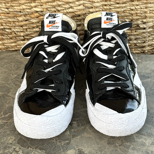 Nike Blazer Low x Sacai Retro Sneakers Mens 10 Black Patent Leather DM6443-001 - Picture 3 of 14