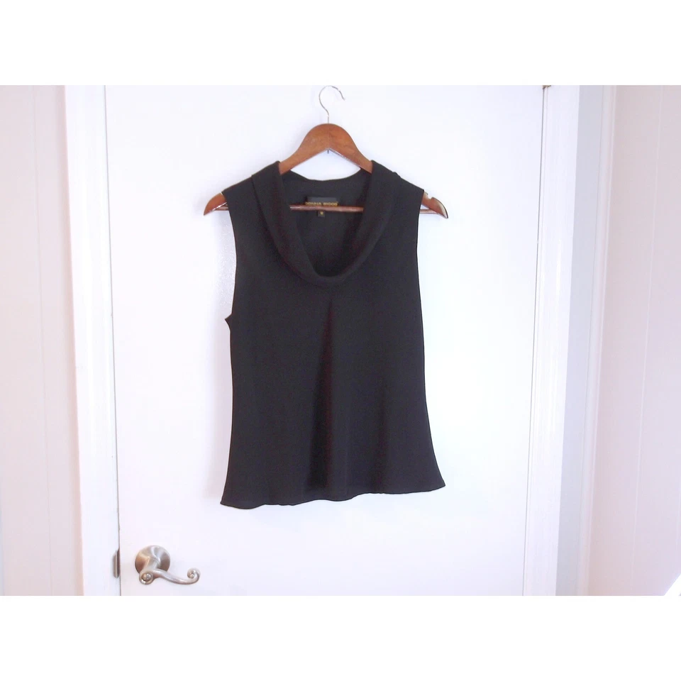 Blusa Donna Ricco Capucha Cuello Sin Mangas Elegante Top Negra Carrera Talla 10/#5308 Foto 3 de 3
