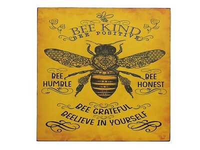 Bee Kind Positive Humble Honest Grateful Vintage Sign Shelf Sitter Decor 5'' x 5''
