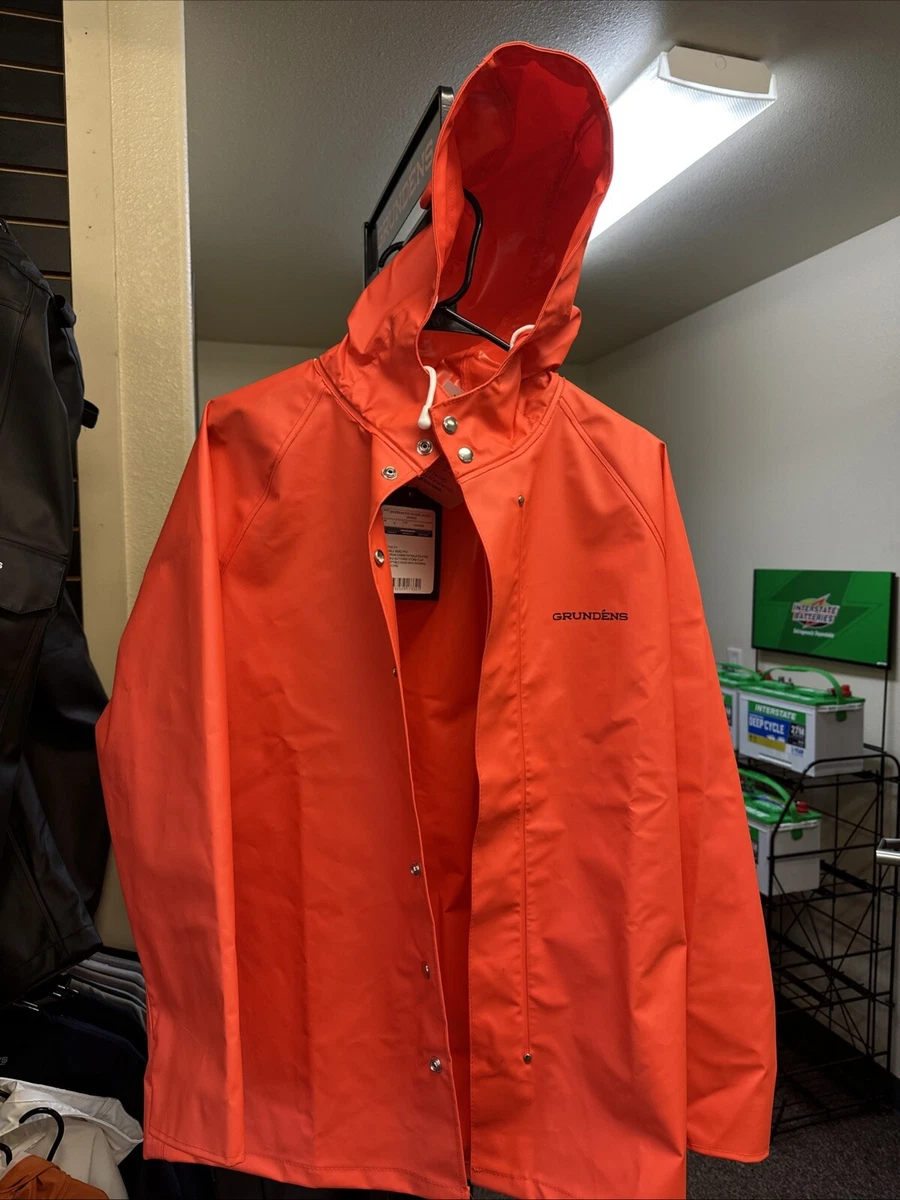 Veste De Pluie Grundens Vintage - Capuche Orange PVC - Taille Homme 3XL - Pêche