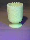Fenton Vaseline Glass Toothpick Holder, Vintage Yellow Opalescent Uranium Glass
