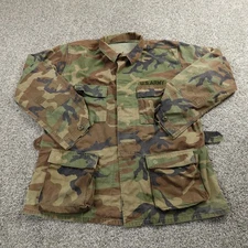 VTG Military Jacket Mens L Brown Green Woodland Camo Combat Coat BDU Army 90s