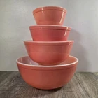 Pyrex Flamingo Pink Nesting Mixing Bowls Set Of 4 (401,402,403,404), Very Good