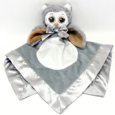 Bearington Baby Owl Lovey Security Blanket Gray Plush Satin Trim Large 19 Inch
