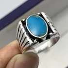 Men's Turquoise 5/8" vintage 0.925 Sterling Silver band Ring