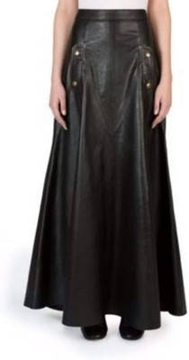 Women's Full Length Leather Skirt Real Lambskin Leather A-Line Flared Skirt