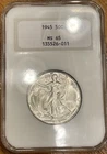 1945 Walking Liberty Half 50c NGC MS65 Rare Fatty Gold Embossed Back