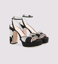 $1,600 Valentino Garavani Bowow 115 Crystal Platform Sandals Black 37.5 US 7.5