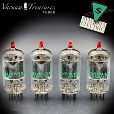 💎 5963 SYLVANIA Red Tip NOS AMPLITREX Matched Quad - USA 12AU7 ECC82 Tubes '50