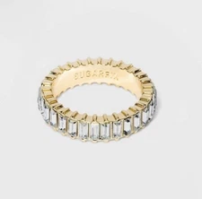 SUGARFIX by BaubleBar Baguette Crystal Statement Ring Gold Clear 8, NWT
