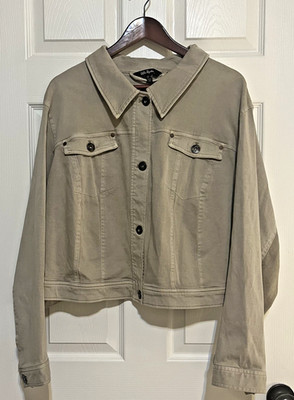 NWT Ulla Popken Jean Jacket Womens 26 Denim/Elastane Tan Beige Stretch Fabric