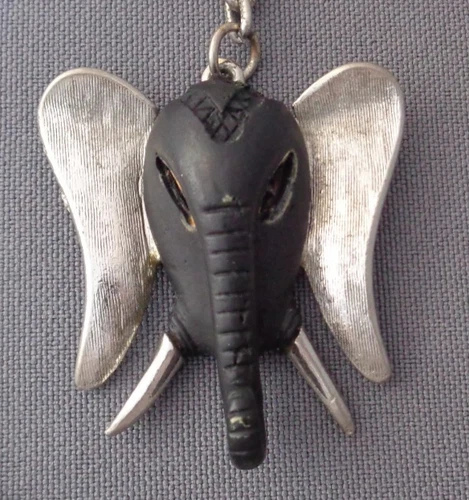 VTG Razza Elephant Head Pendant Necklace Black & Silver AS IS Missing Eyes