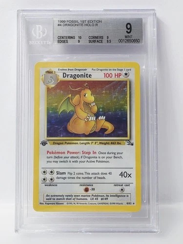 POKEMON FOSSIL 1ST EDITION #4 DRAGONITE HOLO BGS 9  NICE!!!!!! 10 SUBGRADE