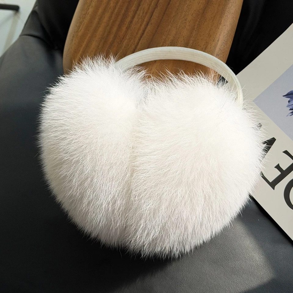 Orejeras grandes cálidas de piel de zorro real para mujer orejeras invierno protección para los oídos diadema Foto 4 de 4