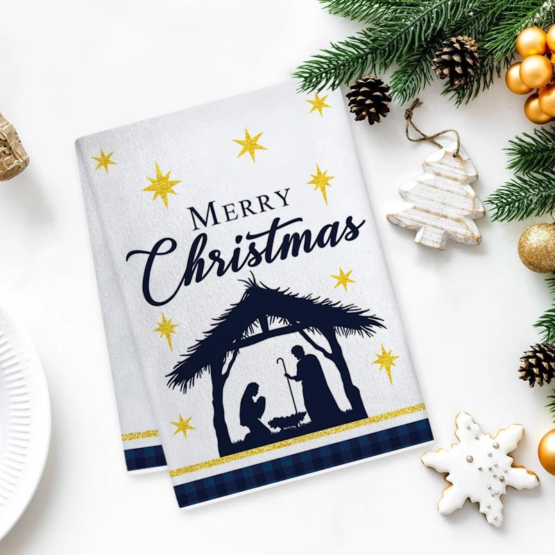 Toalla de Navidad Belén Tela Festiva Baño Toallas de Mano para el Hogar Foto 3 de 4