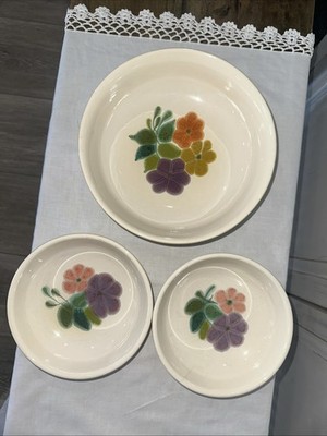 Franciscan Earthenware, Floral, Purple Green, Serving Dish  With 2 Bowls.
