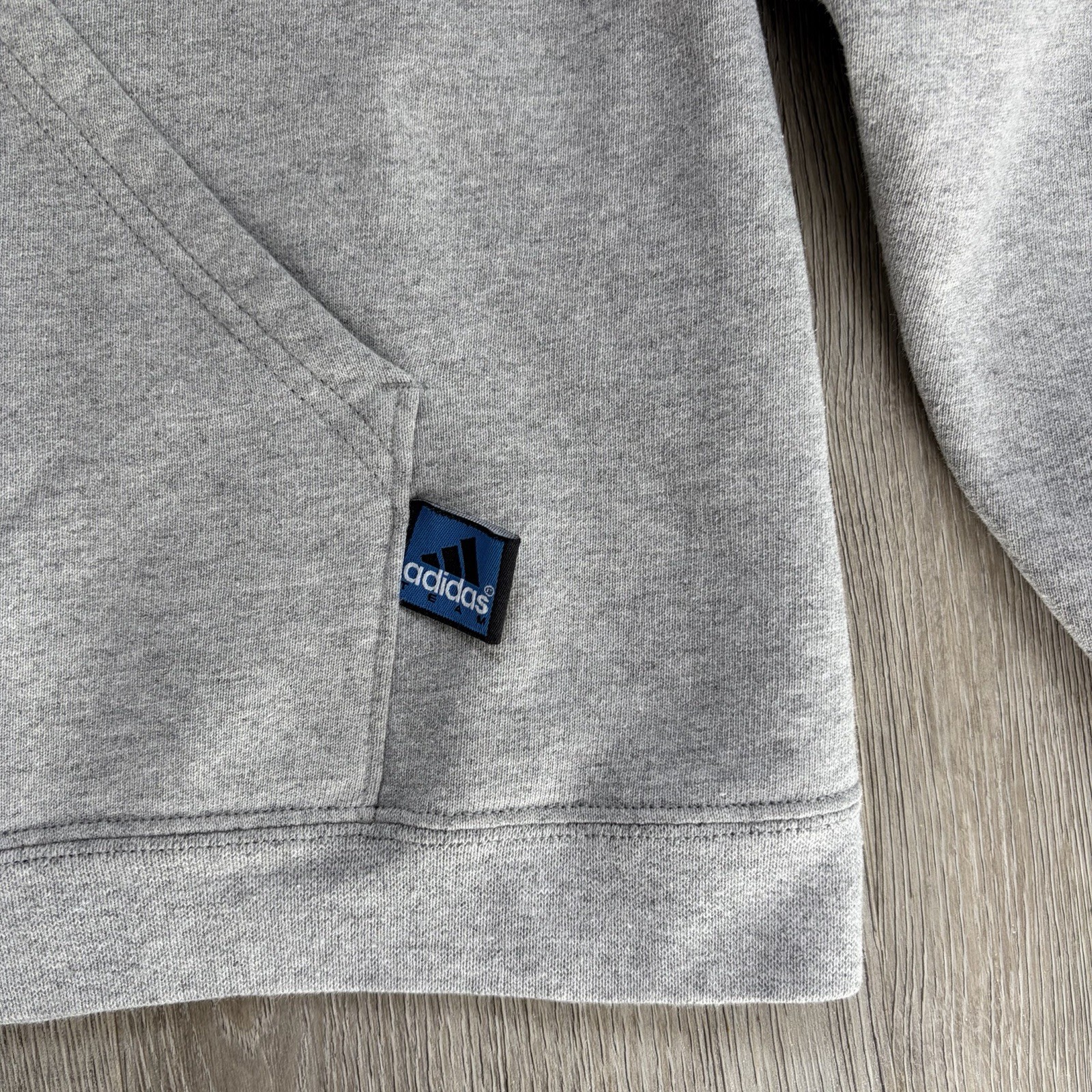 RARE Vintage 90s Adidas Grey Hoodie With Blue Adidas Team Tag image 3