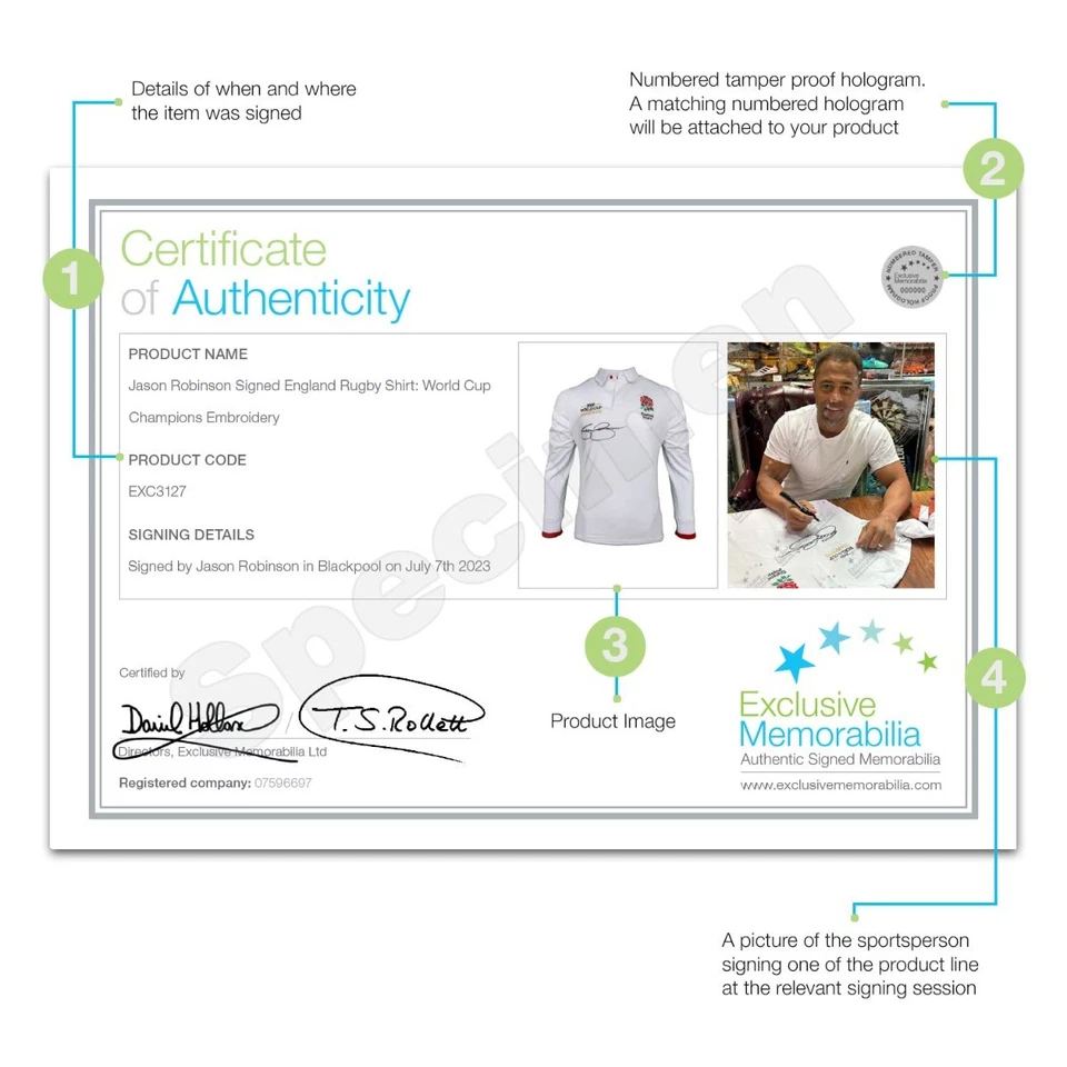 Camiseta de rugby de Inglaterra firmada por Jason Robinson. Bordado Campeones Mundial Foto 3 de 4