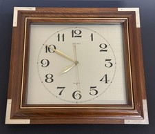Retro Vintage Wood & Brass Seiko Quartz Wall Clock, Japan, Tested & Works Great!
