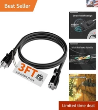 Indoor Outdoor Black Extension Cord 3 ft Waterproof, 16/3 Gauge Flexible Cold...