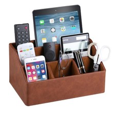 PU Leather Desk Organizer, Luxury Remote Control Holder for Home, Office Desk...