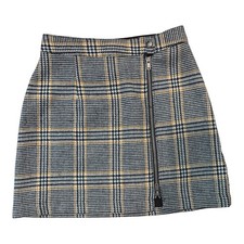 Abercrombie Fitch Blue Plaid Zip Mini Skirt Womens XS Houndstooth Check A-Line