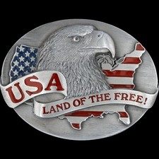 New USA Eagle American Pride Veteran Biker Flag Patriotic NOS Vtg Belt Buckle