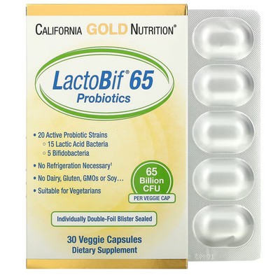 2 X  California Gold Nutrition, LactoBif� 65 Probiotics, 30 Veggie C-Worldwide