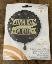 Congrats Grad Party Foil Standard Balloon 17” Graduation Black Gold