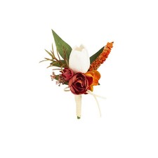 1 PCS Burgundy Orange Boutonniere Men Wedding Groom Artificial Tulip Rose