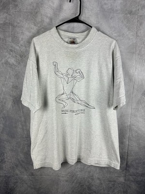 L Vtg 90s Basic Structure Bodybuilder Muscle Posing Gym Arnold T-Shirt