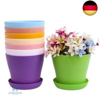 Tokerd 10 StüCk 14Cm PflanztöPfe Kunststoff Mit Untersetzer Rund BlumentöPfe Pl