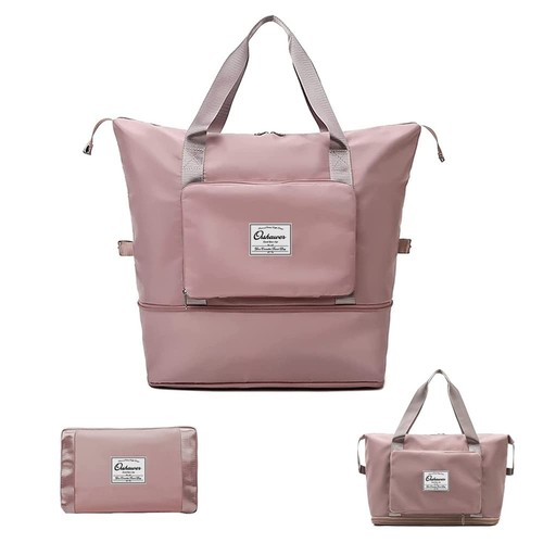 Pink Foldie Bag Waterproof Travel Duffle Bag Expandable Large Capacity Folding