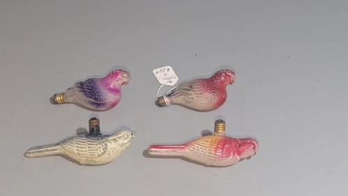 Vintage Christmas Bird Figural Light Bulbs  Japan Lot of 4 Hand Painted Glass