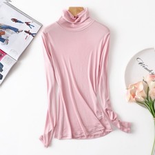 Women Highneck Mulberry Silk Lightweight Stretch Long Sleeve T Shirt Layer Top