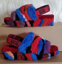 UGG RED CALI COLORFUL FLUFF YEAH SLIDE FUR SHOES SLIPPERS WOMEN'S SIZE 7