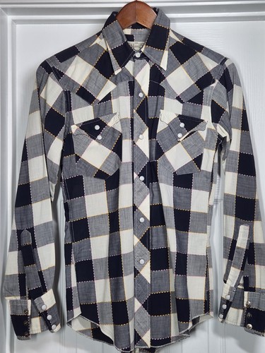 VTG H Bar C Ranchwear Western Womens Shirt Pearl Snap Blue Plaid Long Sleeve